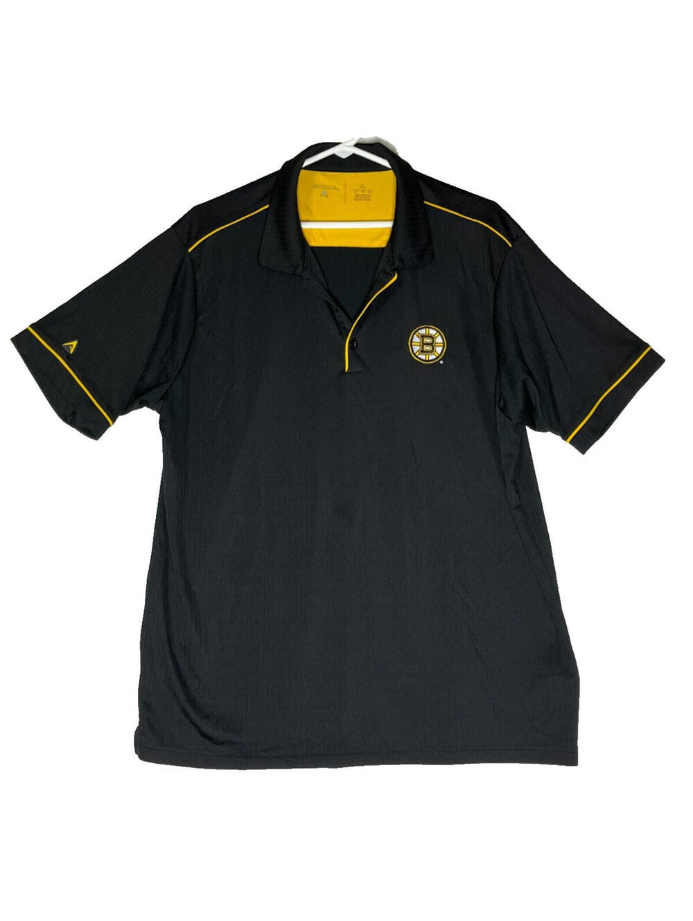 Antigua Black Gold Polo Shirt Boston Bruins NHL Hockey Short Sleeve Mens Size XL